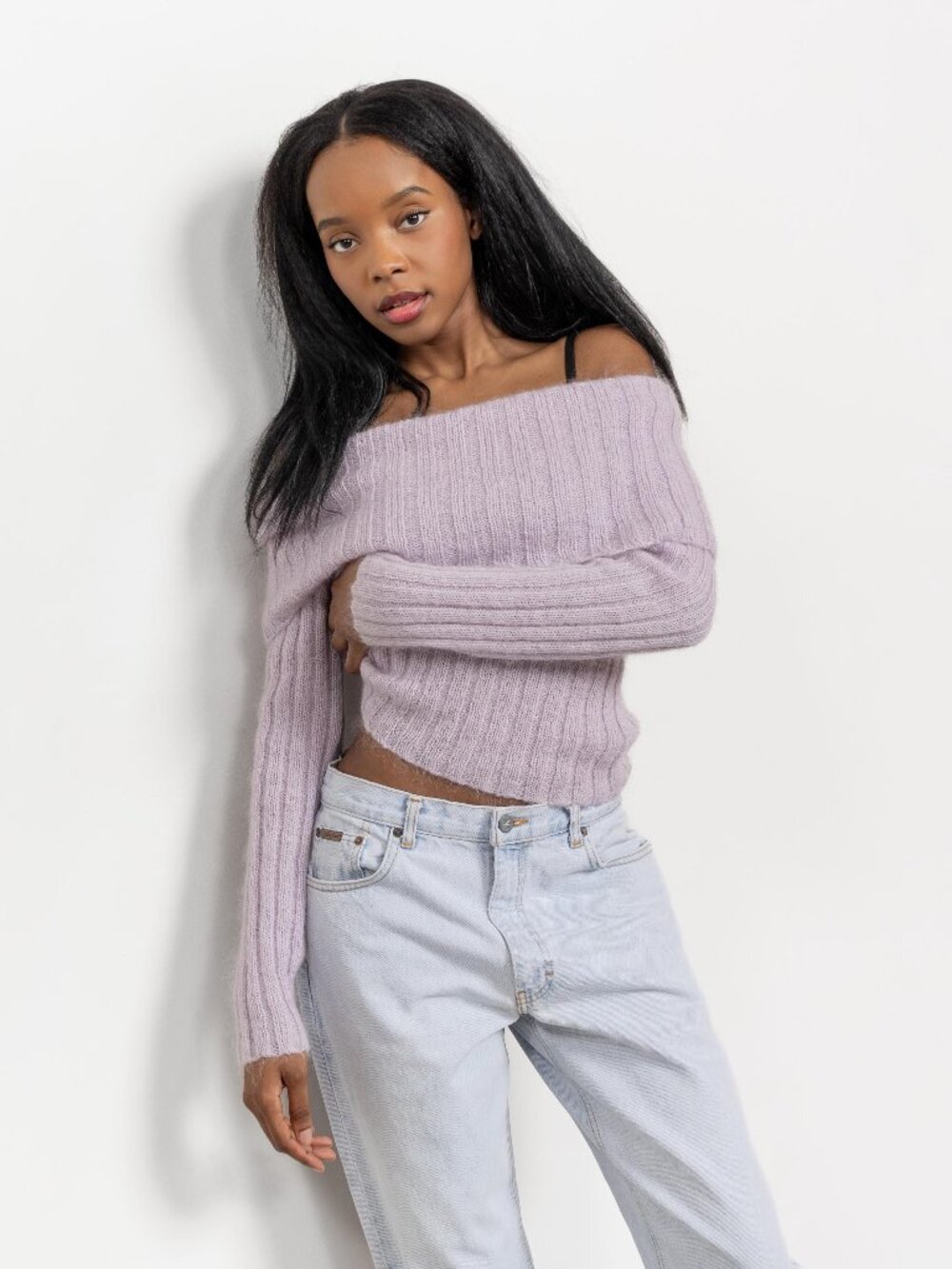 LILAC MOHAIR Off The SHOULDER Sweater Vintage Purple Spring Summer Limited /
